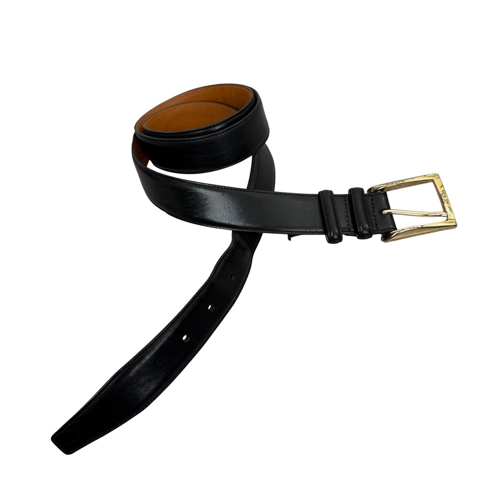 Trafalgar Belt Mens 42 Black Easton Hand Polished Cortina Leather Gold Buckle
